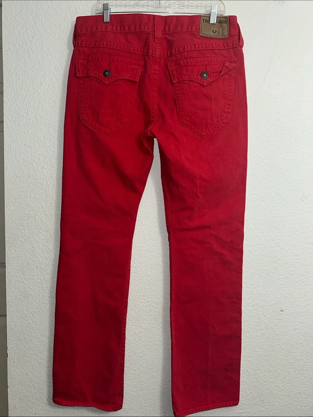 True Religion Red RickyJeans Relaxed Straight Denim Mens Size 34 Cotton
